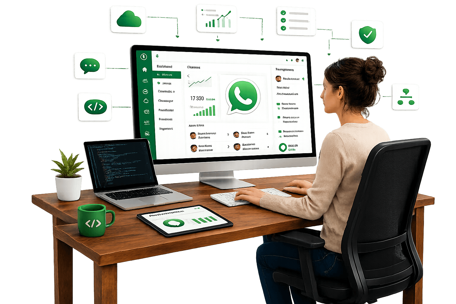 XploreByte WhatsApp CRM dashboard illustration